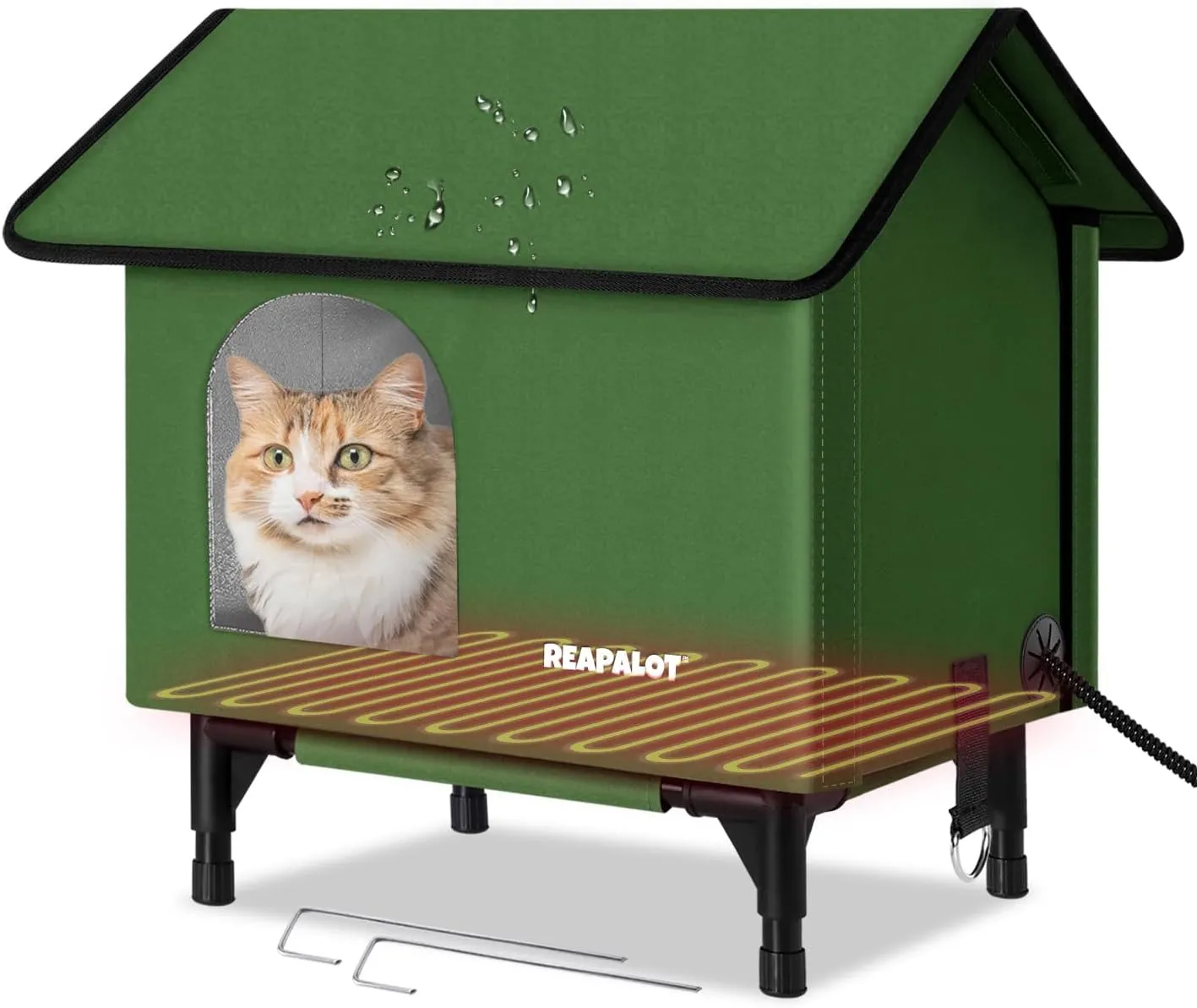Heated Cat House for Outside Cat in Winter, Insulated Outdoor Feral Cat Shelter with Cat Heating Pad, Elevated Heated Kitty House, 100% Waterproof and Windproof - M
