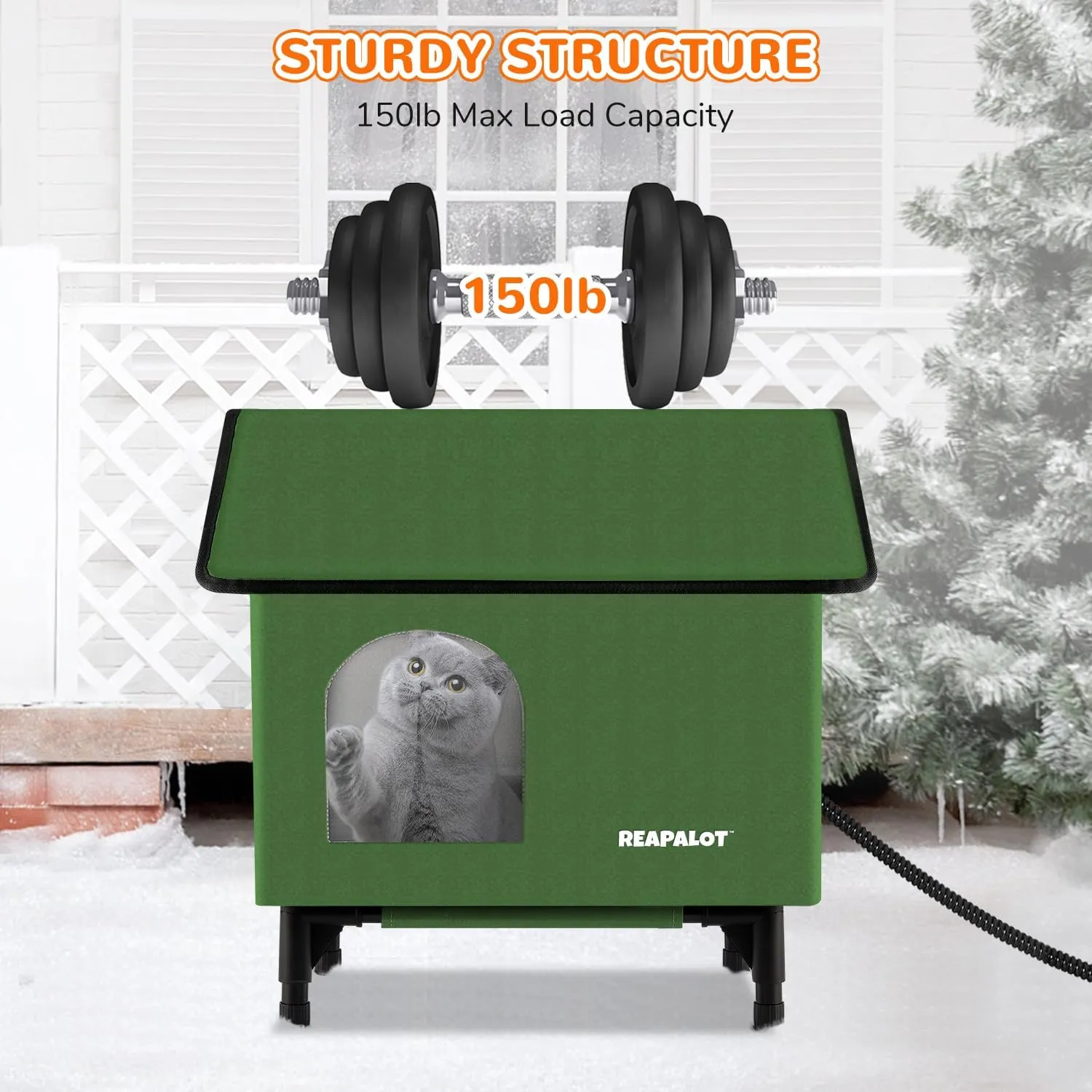 Heated Cat House for Outside Cat in Winter, Insulated Outdoor Feral Cat Shelter with Cat Heating Pad, Elevated Heated Kitty House, 100% Waterproof and Windproof - M