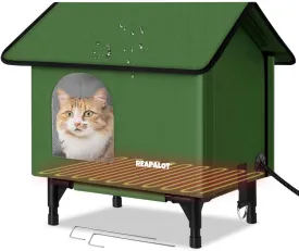 Heated Cat House for Outside Cat in Winter, Insulated Outdoor Feral Cat Shelter with Cat Heating Pad, Elevated Heated Kitty House, 100% Waterproof and Windproof - M