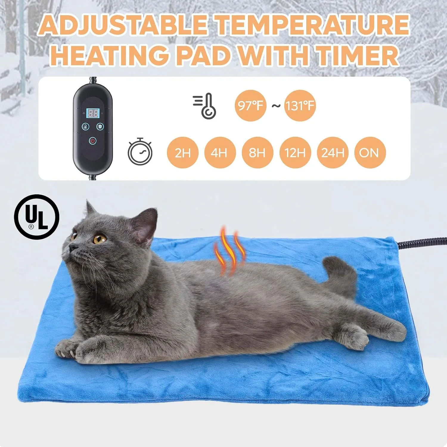 Heated Cat House for Outside, Insulated Weatherproof Outdoor Feral Cat House with Timer & Adjustable Temperature Heater Pad, Elevated Pet House with Escape Door for Winter, Barn, Porch