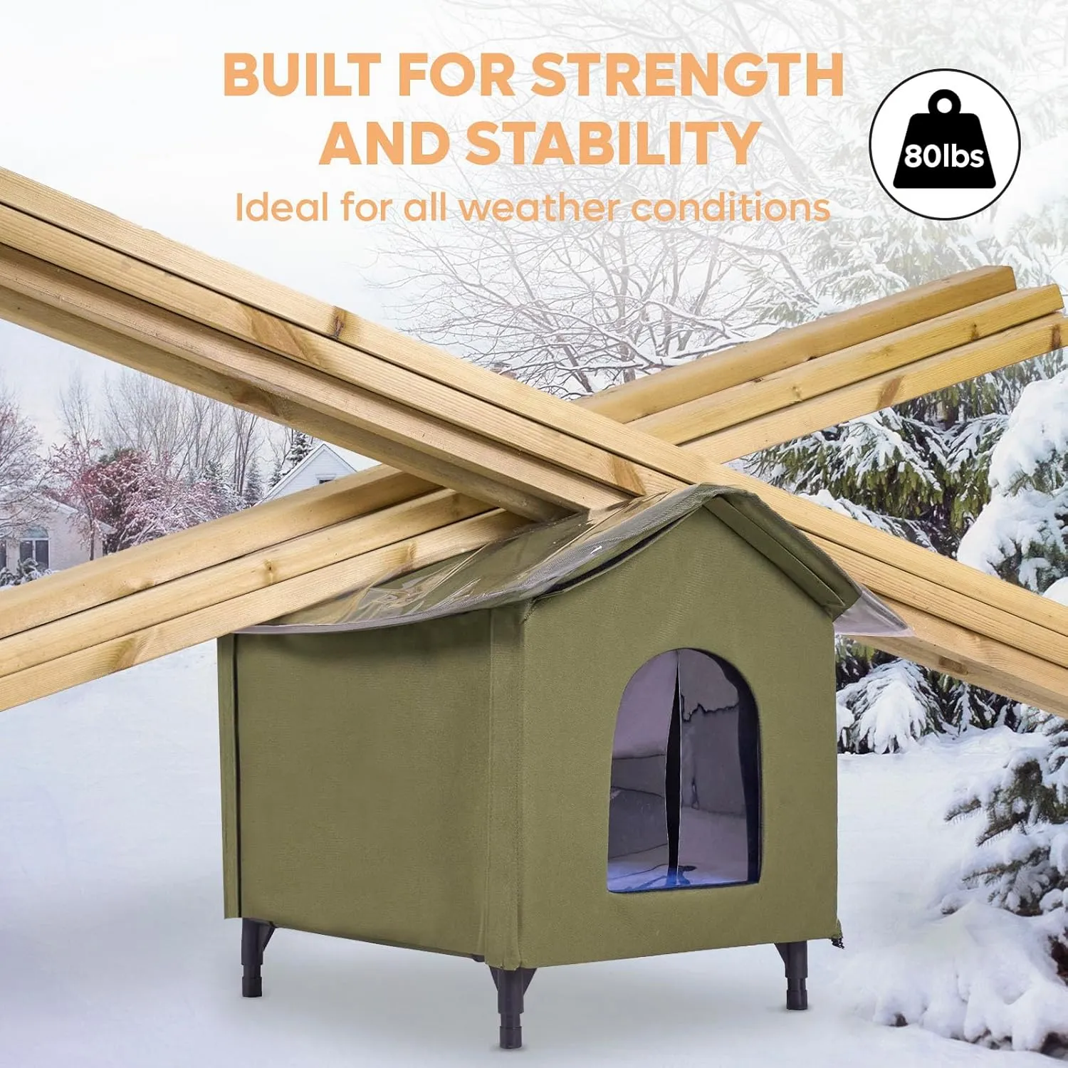 Heated Cat House for Outside, Insulated Weatherproof Outdoor Feral Cat House with Timer & Adjustable Temperature Heater Pad, Elevated Pet House with Escape Door for Winter, Barn, Porch