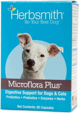Herbsmith Microflora Plus  Dog Digestion Aid Probiotics and Digestive Enzymes for Dogs  Prebiotic for Dogs  60 Capsules