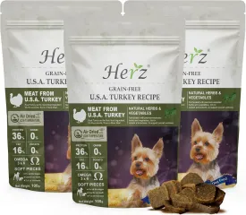 Herz Air-Dried Dog Food 3.5 oz, U.S.A Turkey Breast Recipe, Single Pure-Meat, Grain Free, All Natural, High Protein, Limited Ingredients