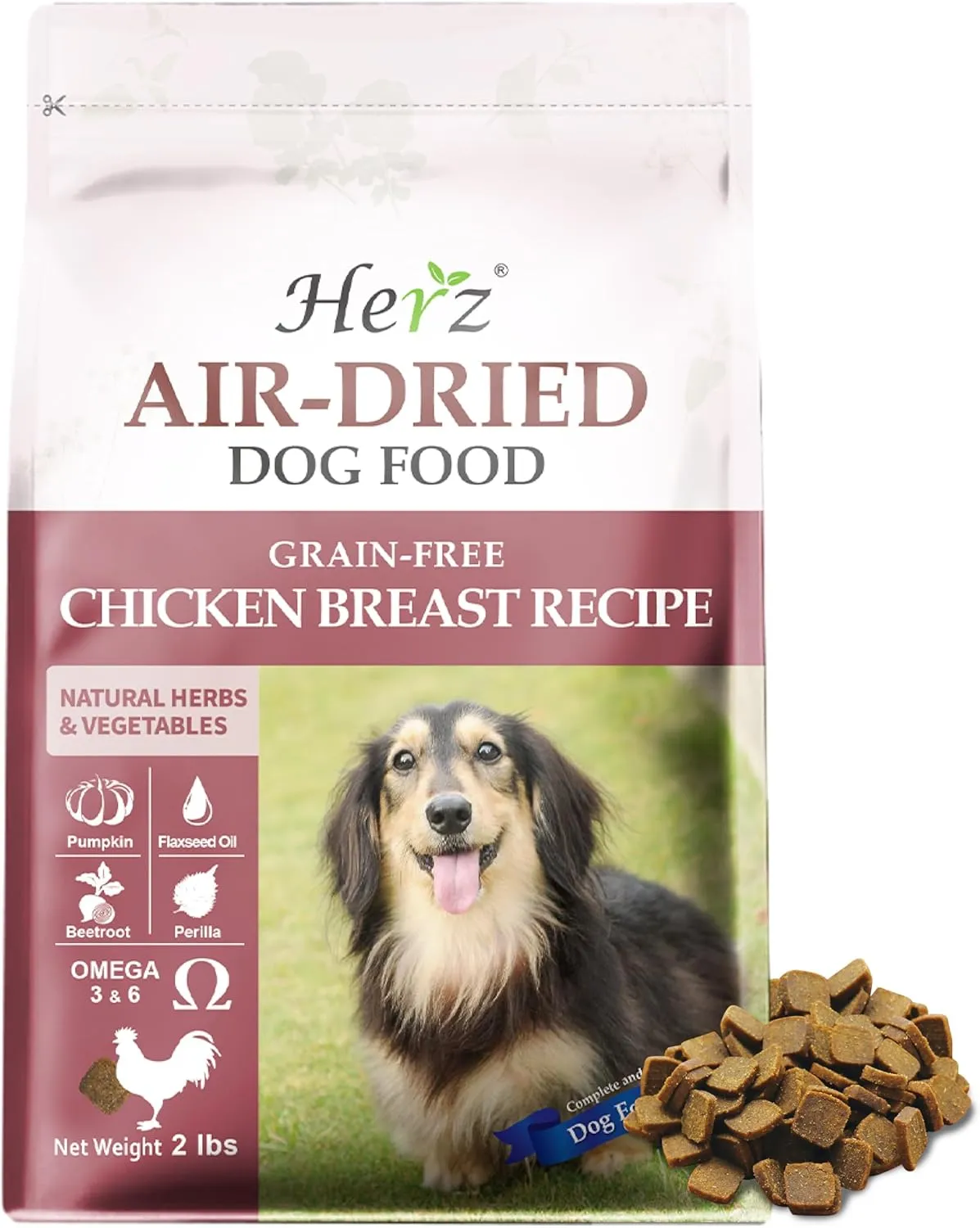 Herz Air-Dried Dog Food  U.S.A Chicken Breast Recipe 2 lb, Single Pure-Meat, Grain Free, All Natural, High Protein, Limited Ingredients