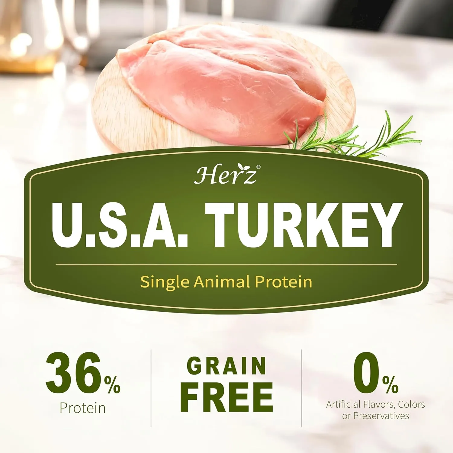 Herz Air-Dried Dog Food  U.S.A Turkey Breast Recipe 2 lb, Single Pure-Meat, Grain Free, All Natural, High Protein, Limited Ingredients