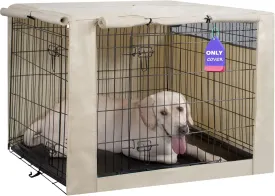 HiCaptain Polyester Dog Crate Cover - Durable Windproof Pet Kennel Cover for Wire Crate Indoor Outdoor Protection (42 inches, Light Tan)