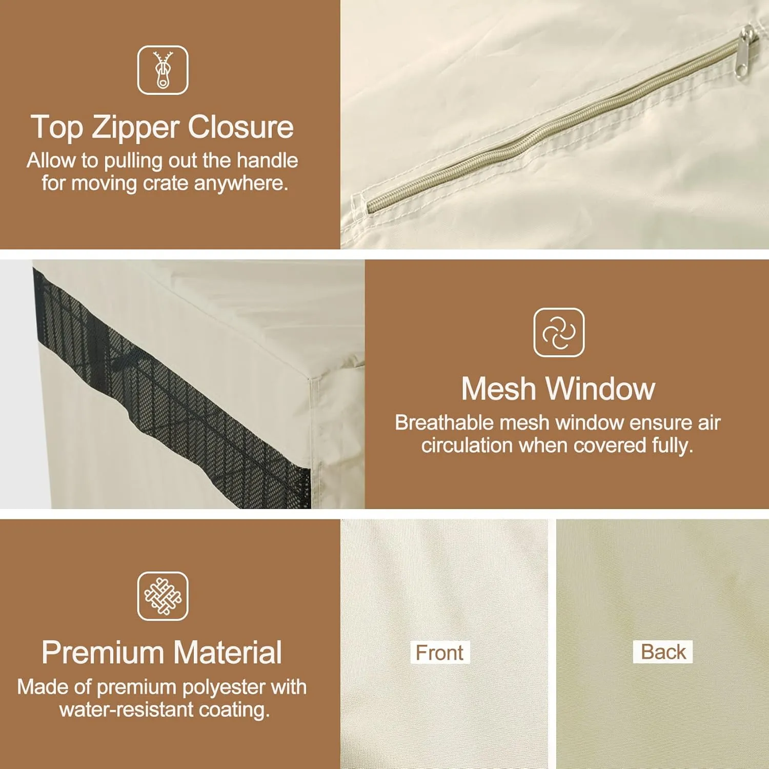 HiCaptain Polyester Dog Crate Cover - Durable Windproof Pet Kennel Cover for Wire Crate Indoor Outdoor Protection (42 inches, Light Tan)