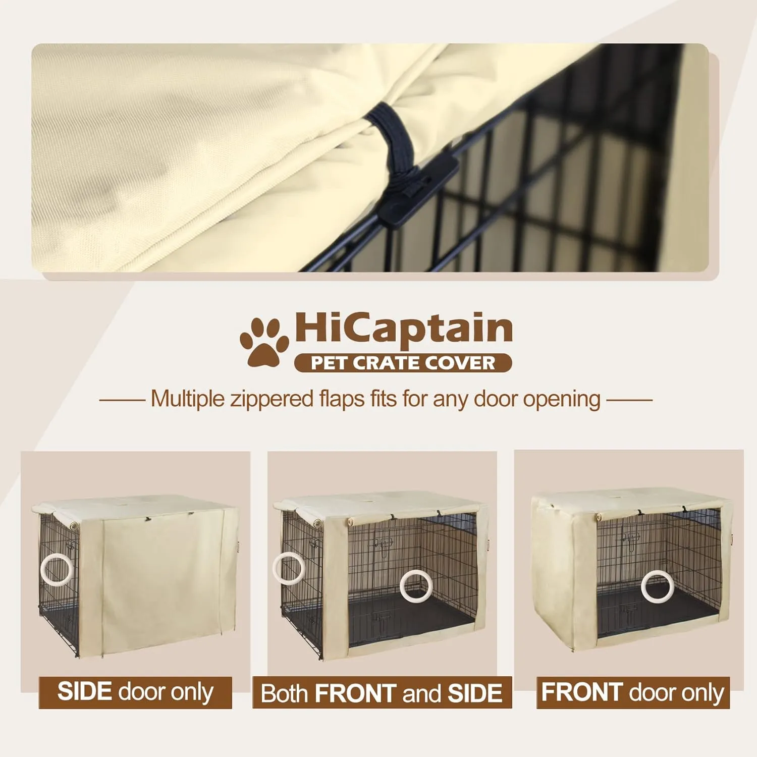 HiCaptain Polyester Dog Crate Cover - Durable Windproof Pet Kennel Cover for Wire Crate Indoor Outdoor Protection (42 inches, Light Tan)