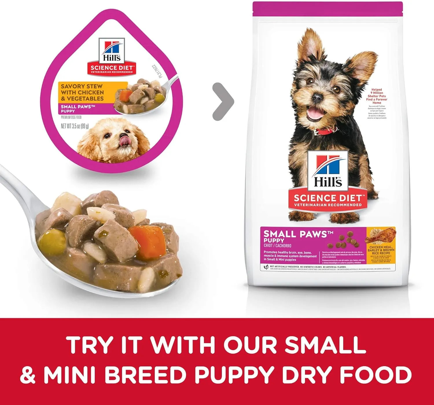 Hill's Science Diet Puppy Small Paws Savory Stew Chicken & Vegetables Canned Wet Dog Food, 3.5 oz., Case of 12