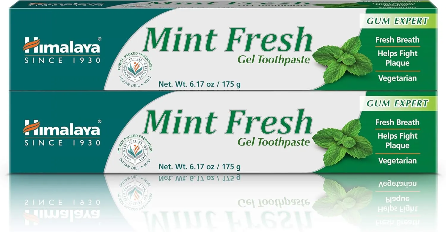 Himalaya Mint Fresh Gel Toothpaste, Fluoride Free to Reduce Plaque & Brighten Teeth, 6.17 oz, 2 Pack