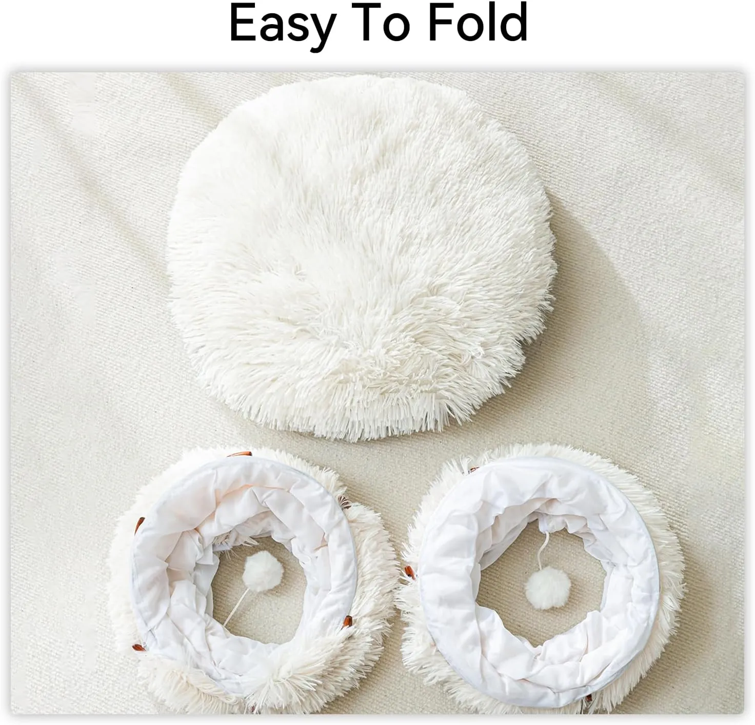 HIPIPET Winter Plush Cat Tunnel with Cat Bed for Indoor Cats,Multifunctional Cat Toys for Small Medium Large Cat.(White)