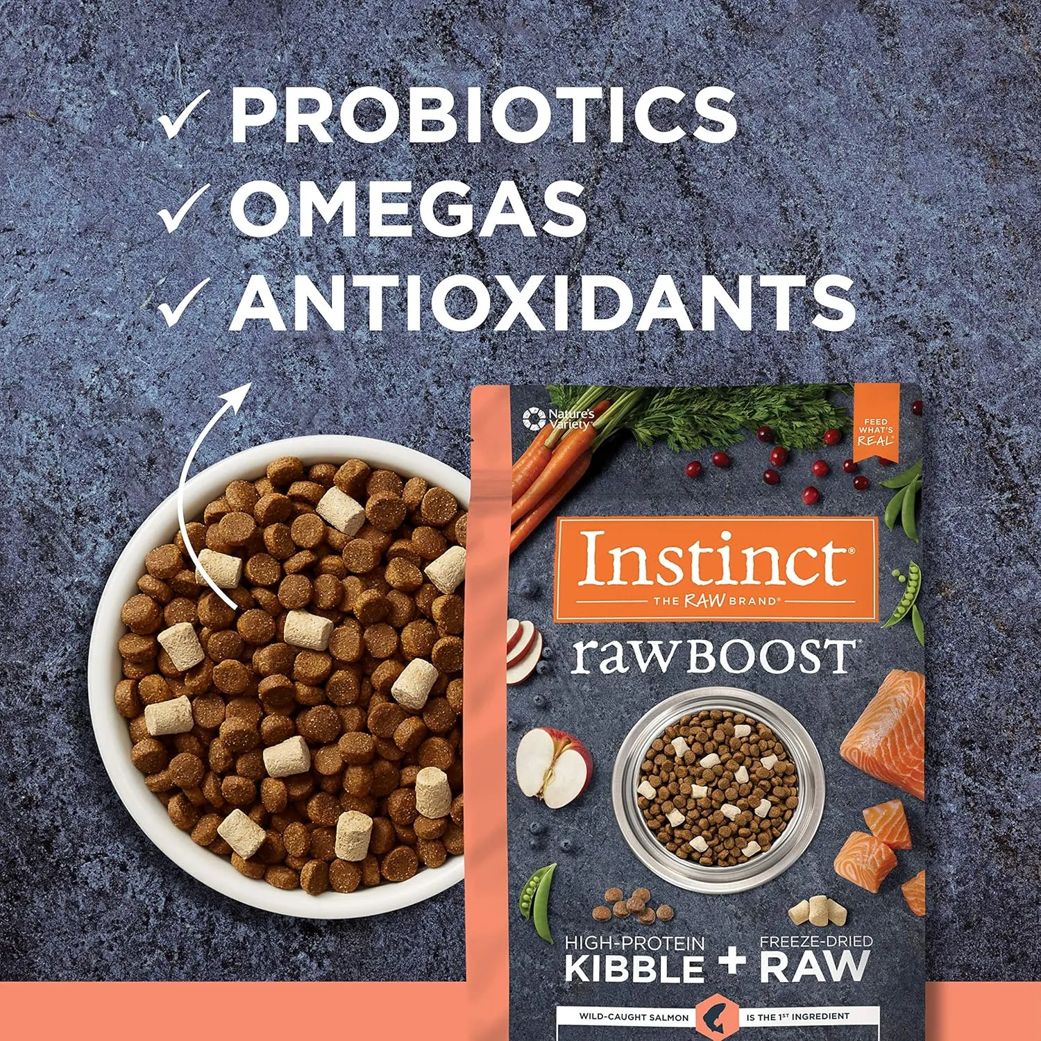 Instinct Raw Boost, Natural Dry Dog Food with Freeze Dried Pieces, High Protein, Grain Free Recipe - Real Salmon, 4 lb. Bag