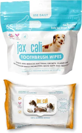 JAX & CALI All Natural Pet Toothbrush Wipes & Extra Large Paw and Body Wipes