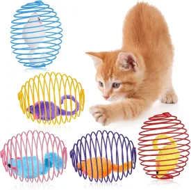 Jecery 5 Pcs Cat Spring Balls Stretchable Springs Toys Interactive Rolling Balls Colorful Playful Coils Spring Action Toy Caged Rats for Kitten Cat Pet Supplies Indoor