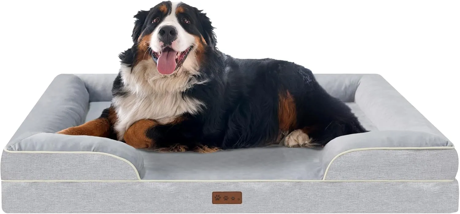 Jumbo Orthopedic Dog Beds for Extra Large Dogs- Waterproof Memory Foam Pet Couch Bed with Removable Washable Cover & Non-Slip Bottom, XXL Dog Sofa Bed (XXL, Grey)