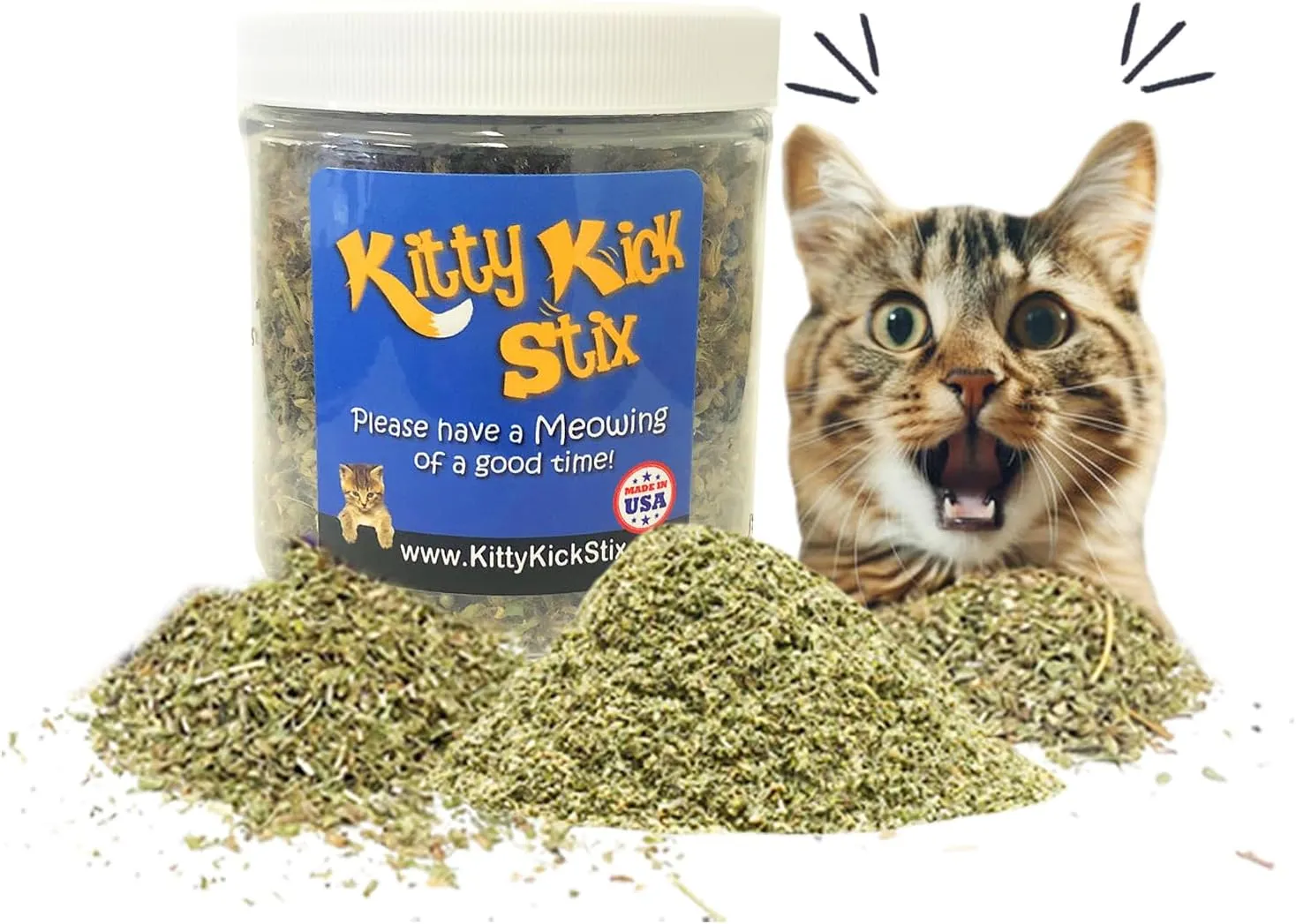 Kitty Kick Stix Premium Bulk Catnip - Made in USA 100% Natural, Enticing Catnip Treats for Catnip Toys, Catnip Spray, & Cat Accessories. Safe & Non-Addicitve Catnip for Kittens (Single Jar)