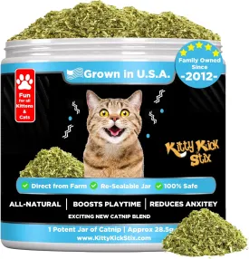 Kitty Kick Stix Premium Bulk Catnip - Made in USA 100% Natural, Enticing Catnip Treats for Catnip Toys, Catnip Spray, & Cat Accessories. Safe & Non-Addicitve Catnip for Kittens (Single Jar)