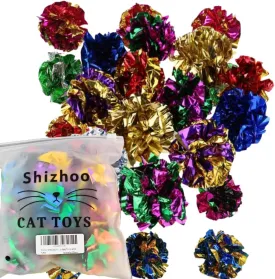 Large 12 Pcs Cat Crinkle Balls, Original Mylar Cat Balls Crinkle Cat Toy, Bright Colors Cat Toys to Attract and Engage Indoor Cats, Promote a Healthy Lifestyle for All Breed Sizes Cats, 5 CM