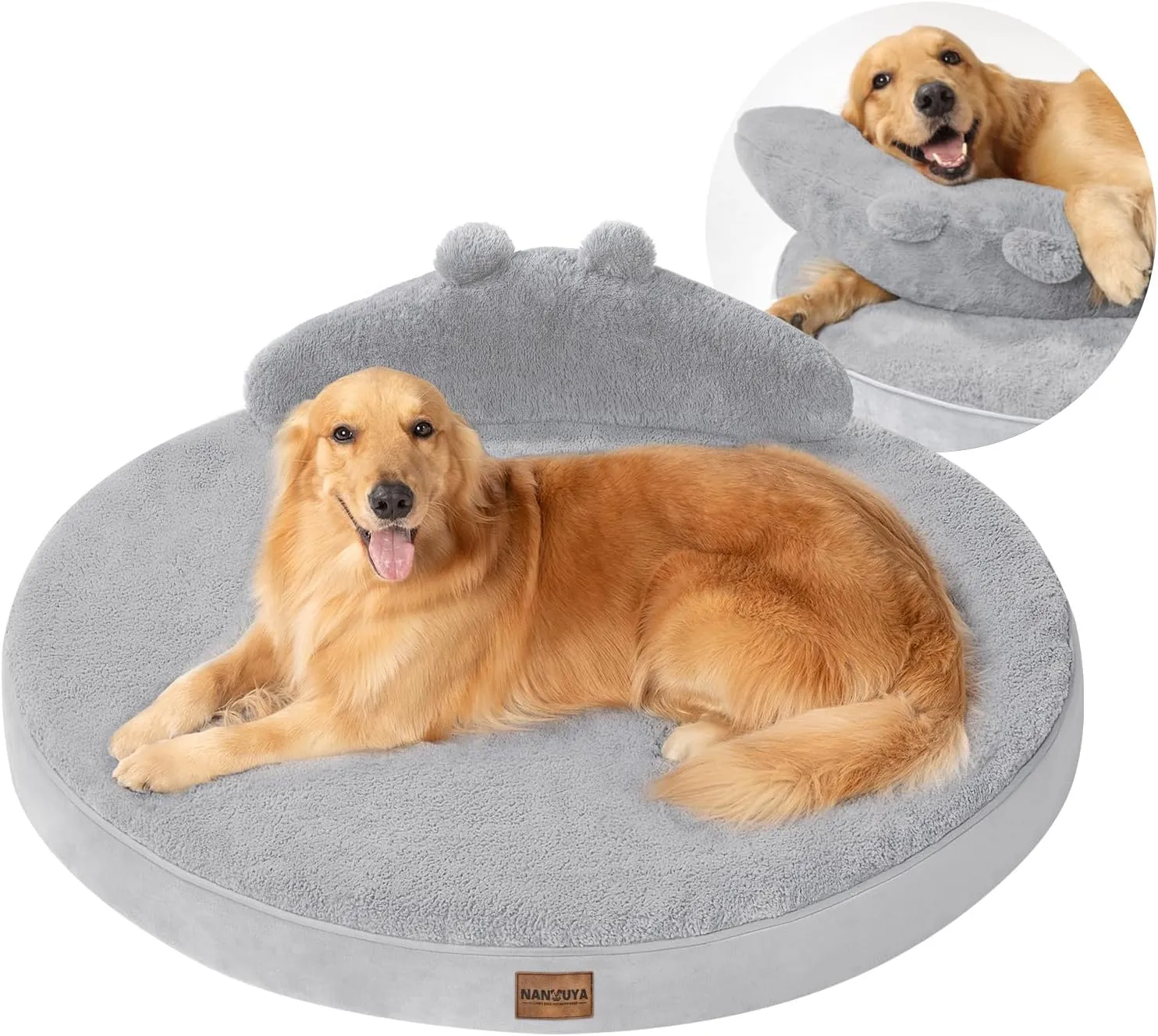 Large Dog Bed - Orthopedic Dog Beds for Extra Large Dogs with Washable Removable Cover Waterproof Pet Beds with Pillow - Light Gray