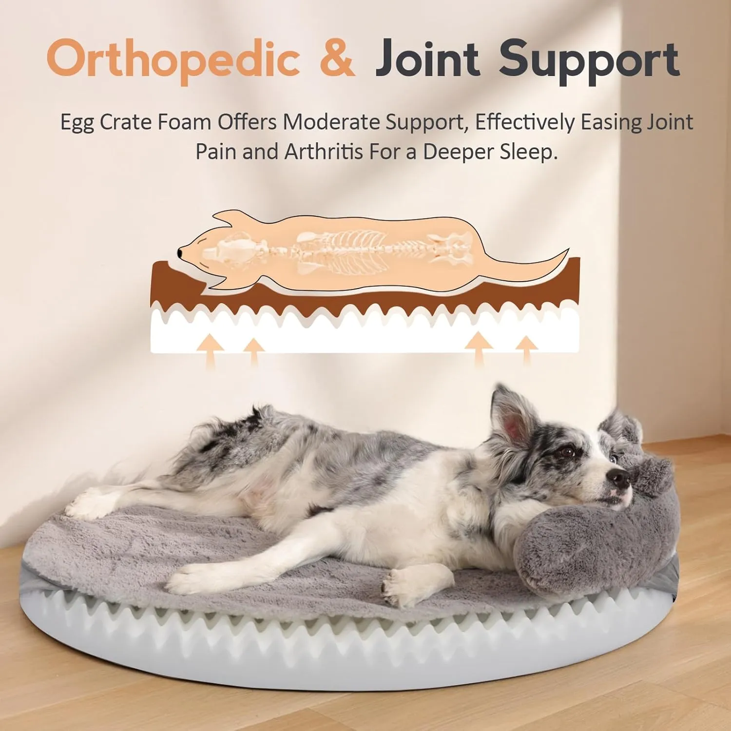 Large Dog Bed - Orthopedic Dog Beds for Extra Large Dogs with Washable Removable Cover Waterproof Pet Beds with Pillow - Light Gray