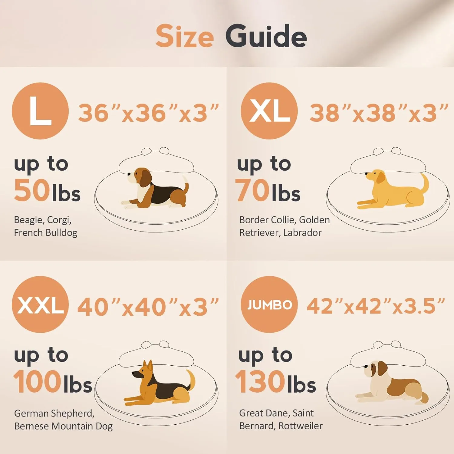 Large Dog Bed - Orthopedic Dog Beds for Extra Large Dogs with Washable Removable Cover Waterproof Pet Beds with Pillow - Light Gray