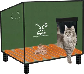 Large Indestructible Heated Cat House for Outside, Extremely Waterproof & Weatherproof Heated Outdoor Cat House for Winter, Fully Insulated Feral Cat Shelter for Outdoor Barn Cats Strays, 20x16x20 in