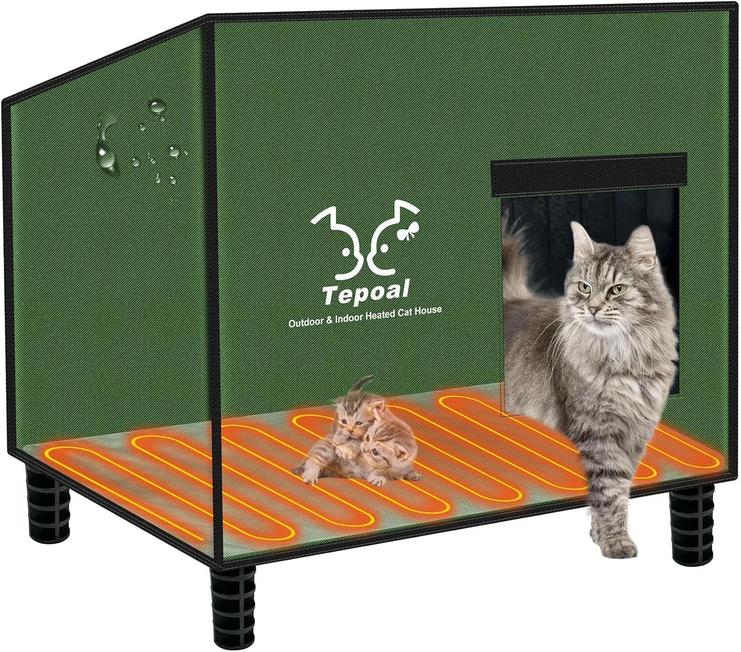 Large Indestructible Heated Cat House for Outside, Extremely Waterproof & Weatherproof Heated Outdoor Cat House for Winter, Fully Insulated Feral Cat Shelter for Outdoor Barn Cats Strays, 20x16x20 in