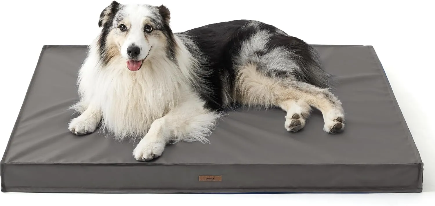 Lesure Outdoor Waterproof Dog Bed for Large Dogs, Orthopedic Egg Crate Foam Pet Bed with Oxford Fabric Surface and Removable and Durable Cover, Machine Washable, 36''x27'', Grey