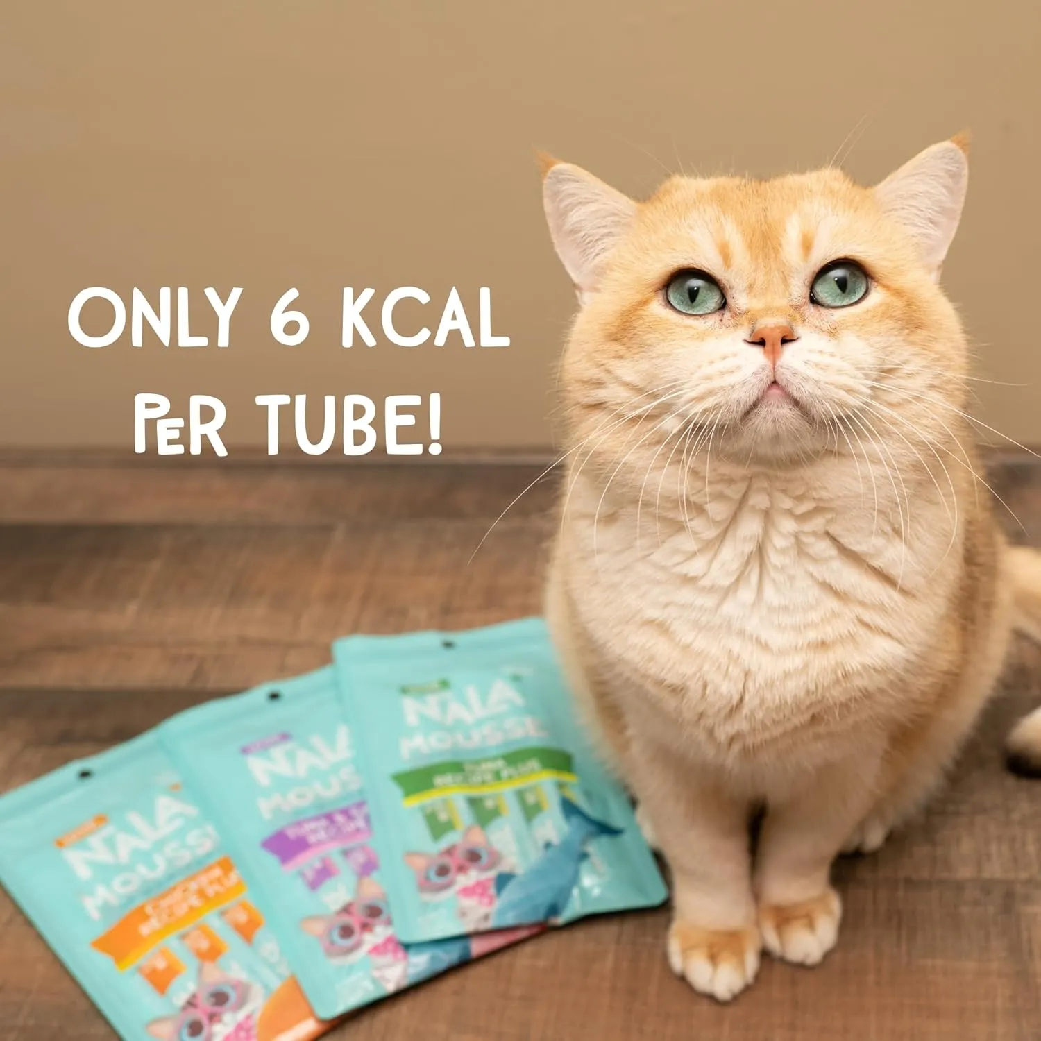 LOVE, NALA - Skin & Coat Health - Tuna & Salmon Plus Collagen Mousse - Lickable Cat Squeeze Up Wet Food Puree Treat, Topper - Grain Free, Fiber, Minerals, Vitamins - 4 Pack 2 oz.