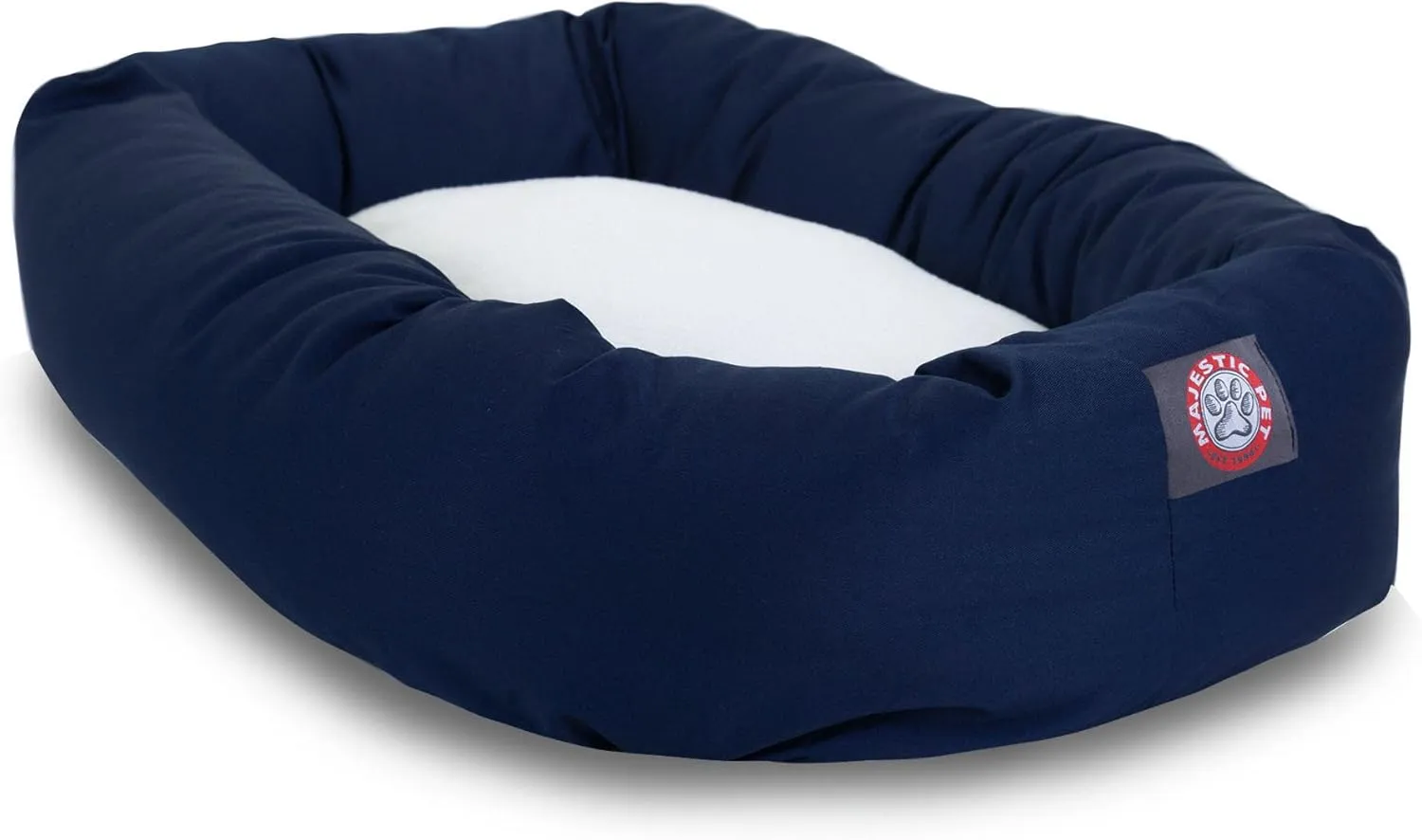 Majestic Pet 40 Inch Poly-Cotton Sherpa Calming Dog Bed Washable  Cozy Soft Round Dog Bed with Spine for Head Support - Fluffy Donut Dog Bed 40x29x9 (inch)  Round Pet Bed Large - Navy Blue