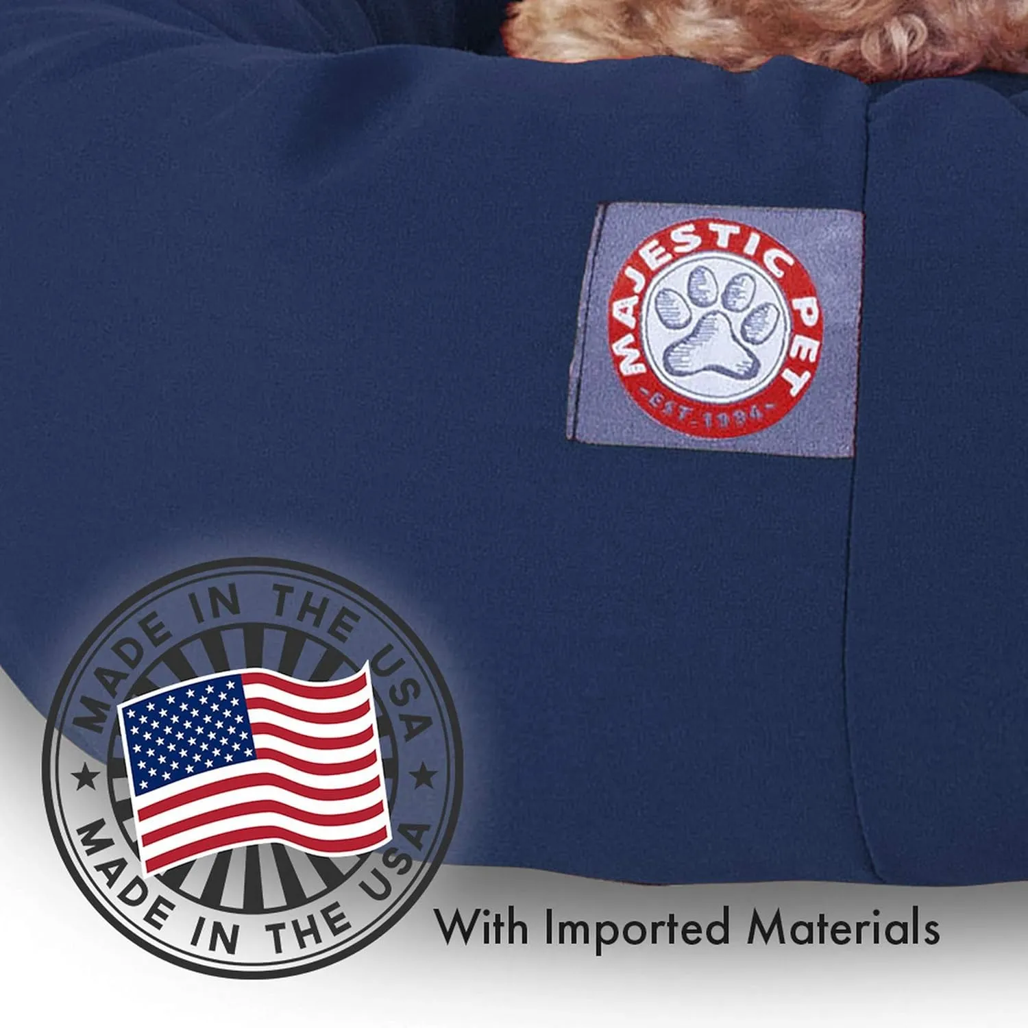 Majestic Pet 40 Inch Poly-Cotton Sherpa Calming Dog Bed Washable  Cozy Soft Round Dog Bed with Spine for Head Support - Fluffy Donut Dog Bed 40x29x9 (inch)  Round Pet Bed Large - Navy Blue
