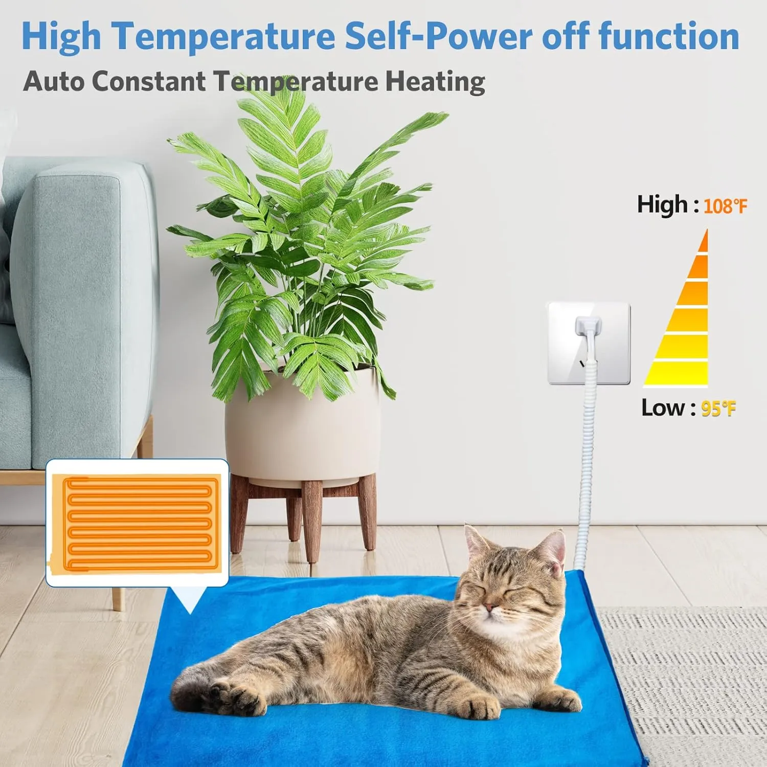 MARUNDA Pet Heating Pad,Cat Dog Electric Pet Heating Pad Indoor Waterproof,Auto Constant Temperature, Chew Resistant Steel Cord (Blue, S-12" x 16")