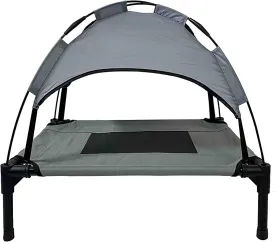 Midlee Grey Dog Cot with Canopy Elevated Pet Bed- Medium- Outside Raised Camping Tent