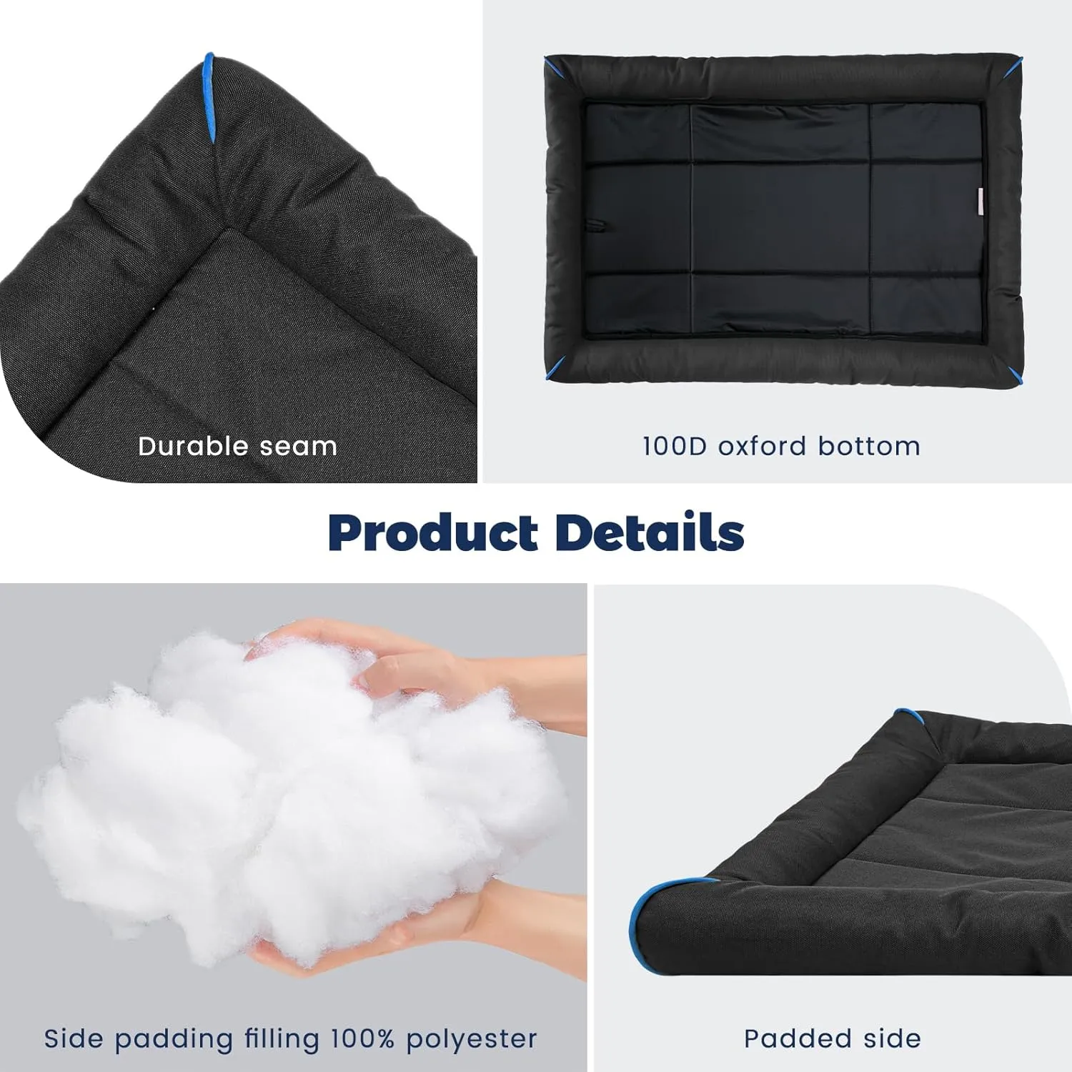 Miguel Oxford 900D Outdoor Waterproof Dog Bed for Metal Dog Crates Water-Resistant All Weather Pet Mat Durable Easy Wipe Clean Travel Indoor Outdoor Puppy Cat Crate Bed 42inch, Black