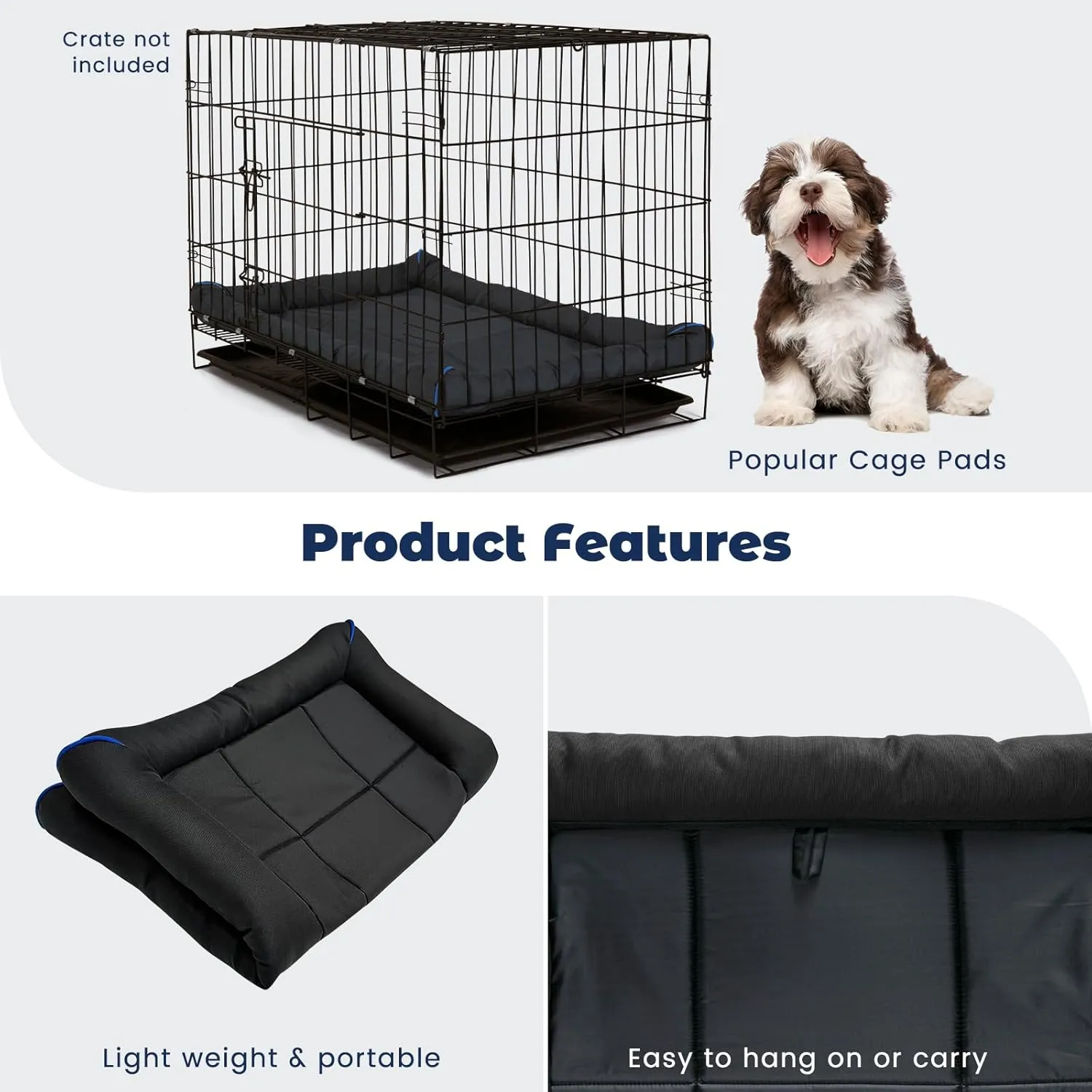 Miguel Oxford 900D Outdoor Waterproof Dog Bed for Metal Dog Crates Water-Resistant All Weather Pet Mat Durable Easy Wipe Clean Travel Indoor Outdoor Puppy Cat Crate Bed 42inch, Black