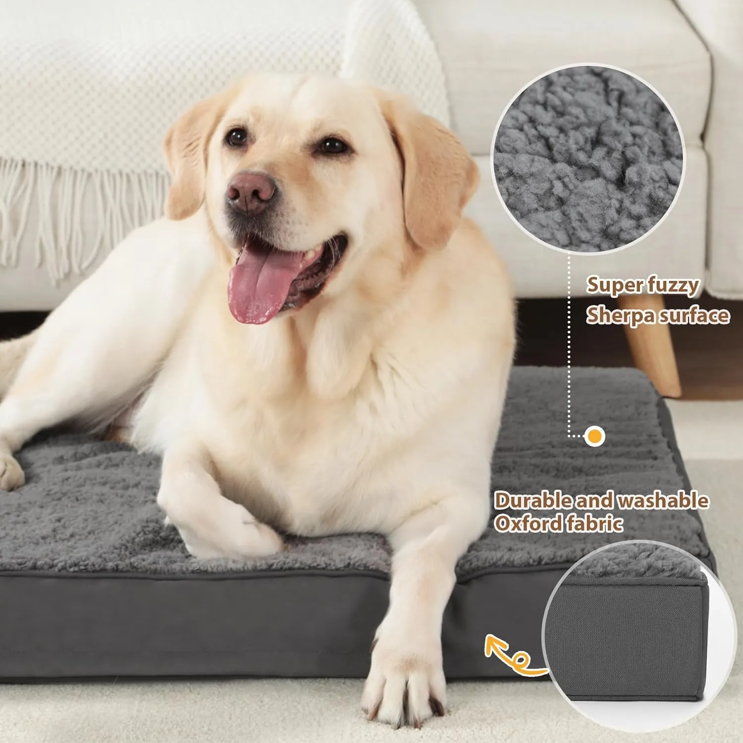 MIHIKK XL Dog Bed Waterproof Dog Beds Large Sized Dog Orthopedic Crate Bed with Removable Washable Cover Egg-Crate Foam Pet Pad Mat with Anti-Slip Bottom, 47 x 29 Inch, Dark Grey