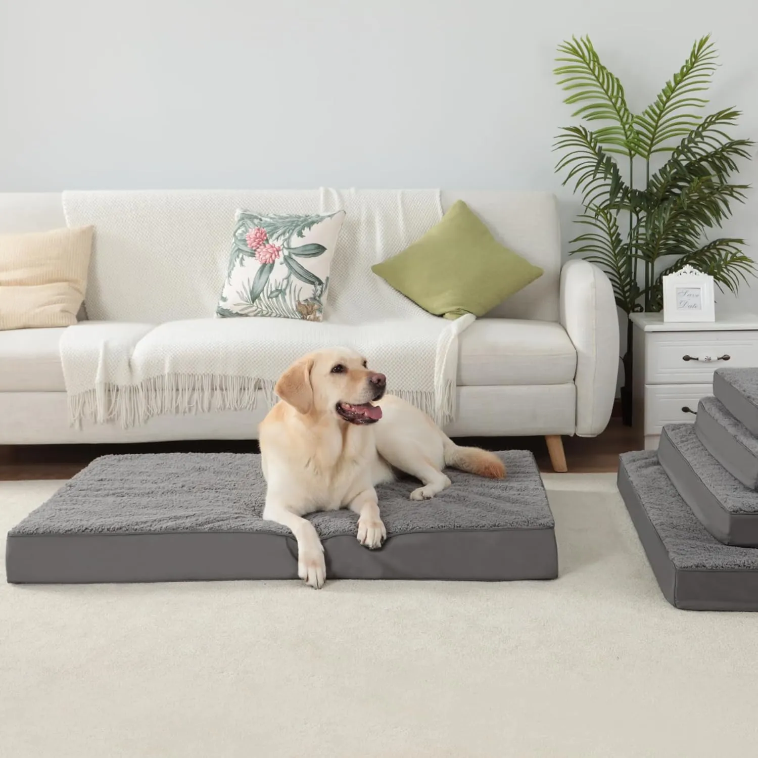 MIHIKK XL Dog Bed Waterproof Dog Beds Large Sized Dog Orthopedic Crate Bed with Removable Washable Cover Egg-Crate Foam Pet Pad Mat with Anti-Slip Bottom, 47 x 29 Inch, Dark Grey