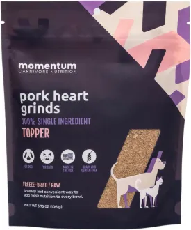 Momentum Carnivore Nutrition Freeze-Dried Pork Heart Pet Food Topper  Single-Ingredient, All-Natural Topper  High-Protein for Dogs and Cats, Grain-Free and Made in The USA (3.75 oz Bag)