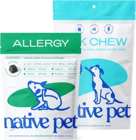 Native Pet Allergy Chews (30 Air-Dried Chews) & Yak Chew (3 Medium Chews) - All Natural Dental Sticks Made with Yak Cheese - Soothing Itchy Skin & Digestive Support