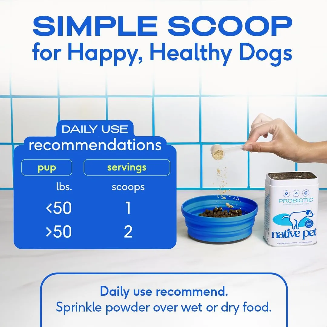 Native Pet Probiotics for Dogs - Dog Probiotics Powder for Digestive Health, Gut Support, & Immune Boost  Vet-Formulated Powder for Maximum Potency with Digestive Enzymes & Prebiotics - 30 Scoops