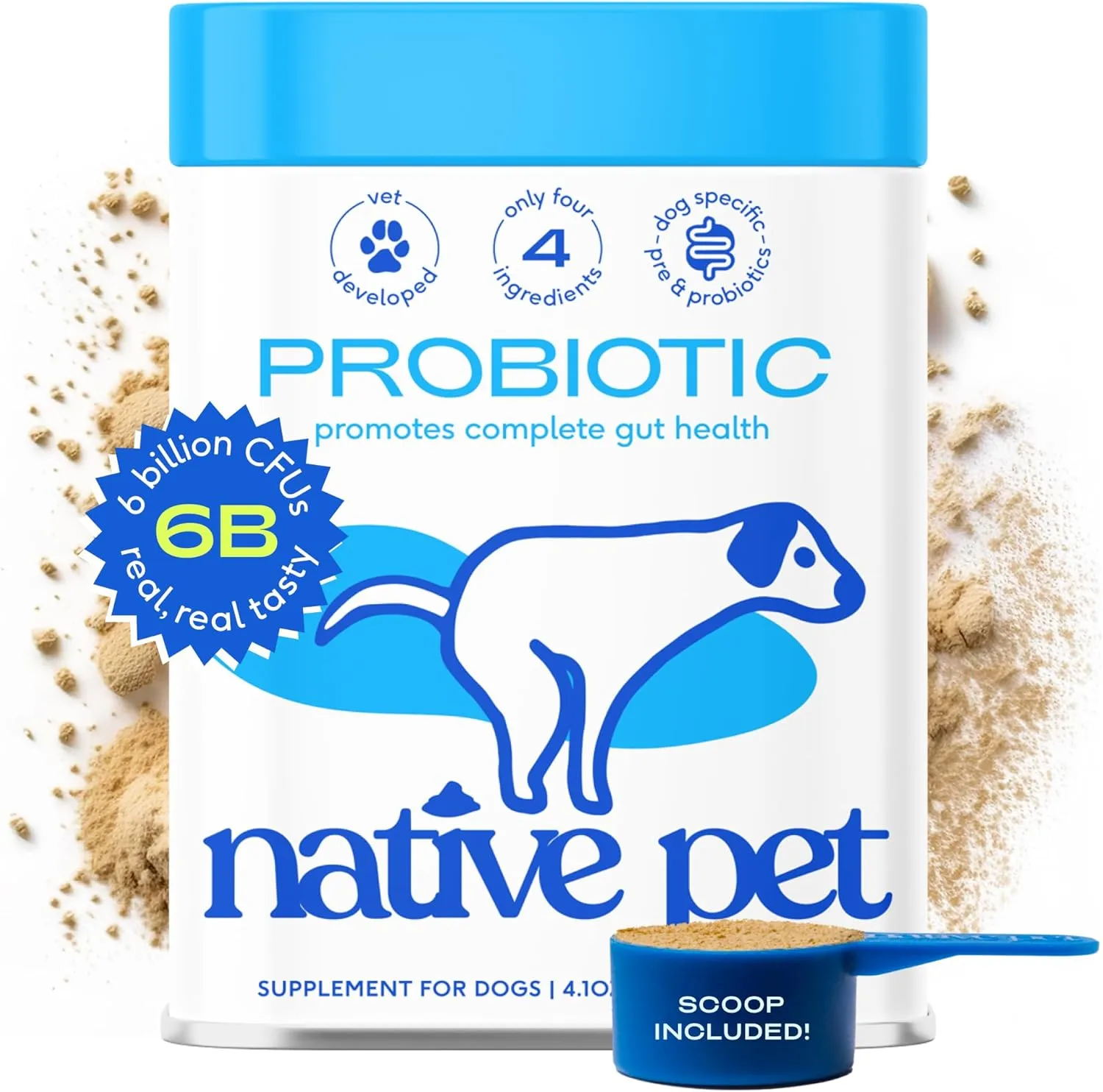 Native Pet Probiotics for Dogs - Dog Probiotics Powder for Digestive Health, Gut Support, & Immune Boost  Vet-Formulated Powder for Maximum Potency with Digestive Enzymes & Prebiotics - 30 Scoops