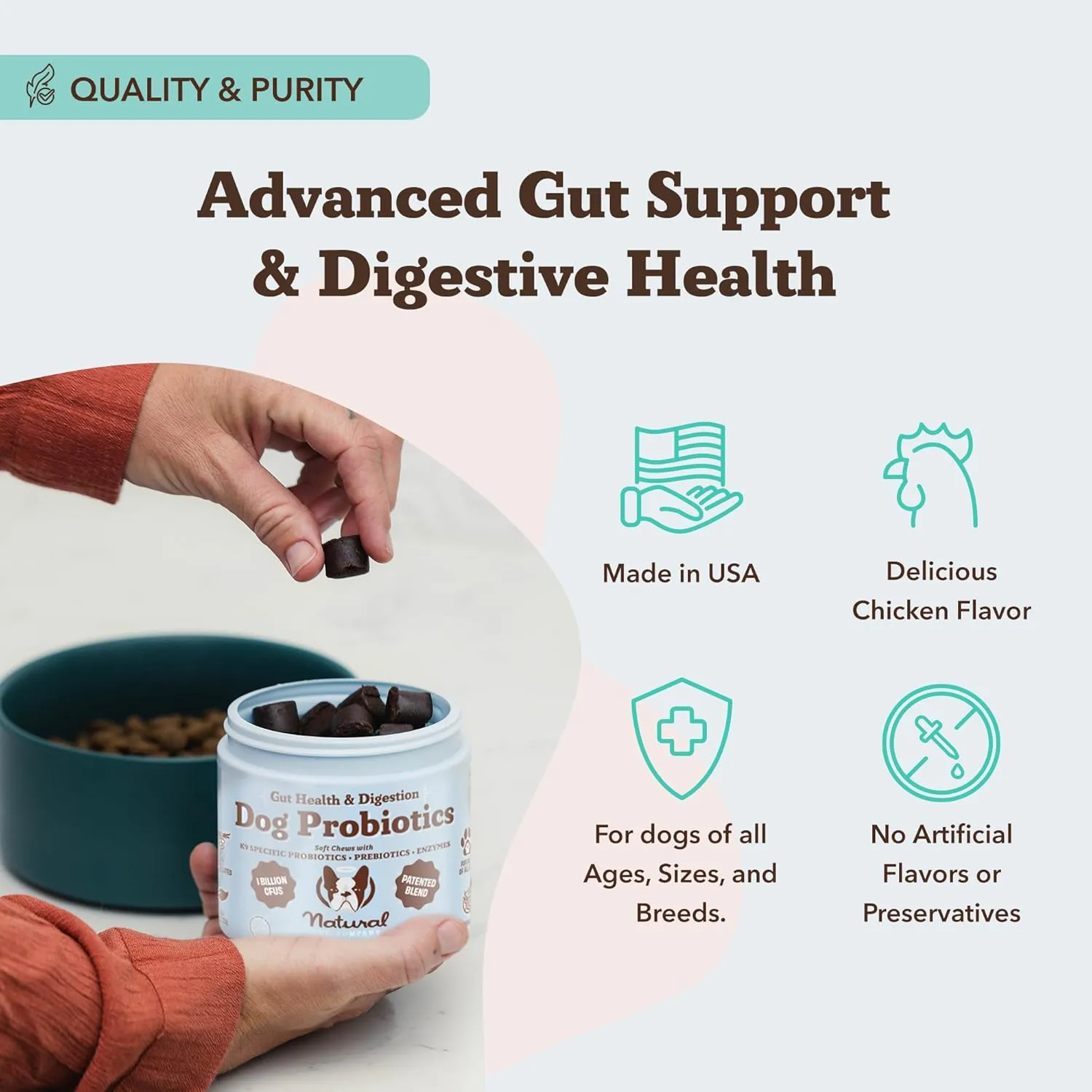 Natural Dog Company Probiotic Chews for Dogs,Gut Health, Digestive & Diarrhea Support, Prebiotics, Enzymes, Immune System & Allergy Relief, 1 Chew Daily for All Dogs, 1.5 Mnth Supply, USA Made (45 Ct)