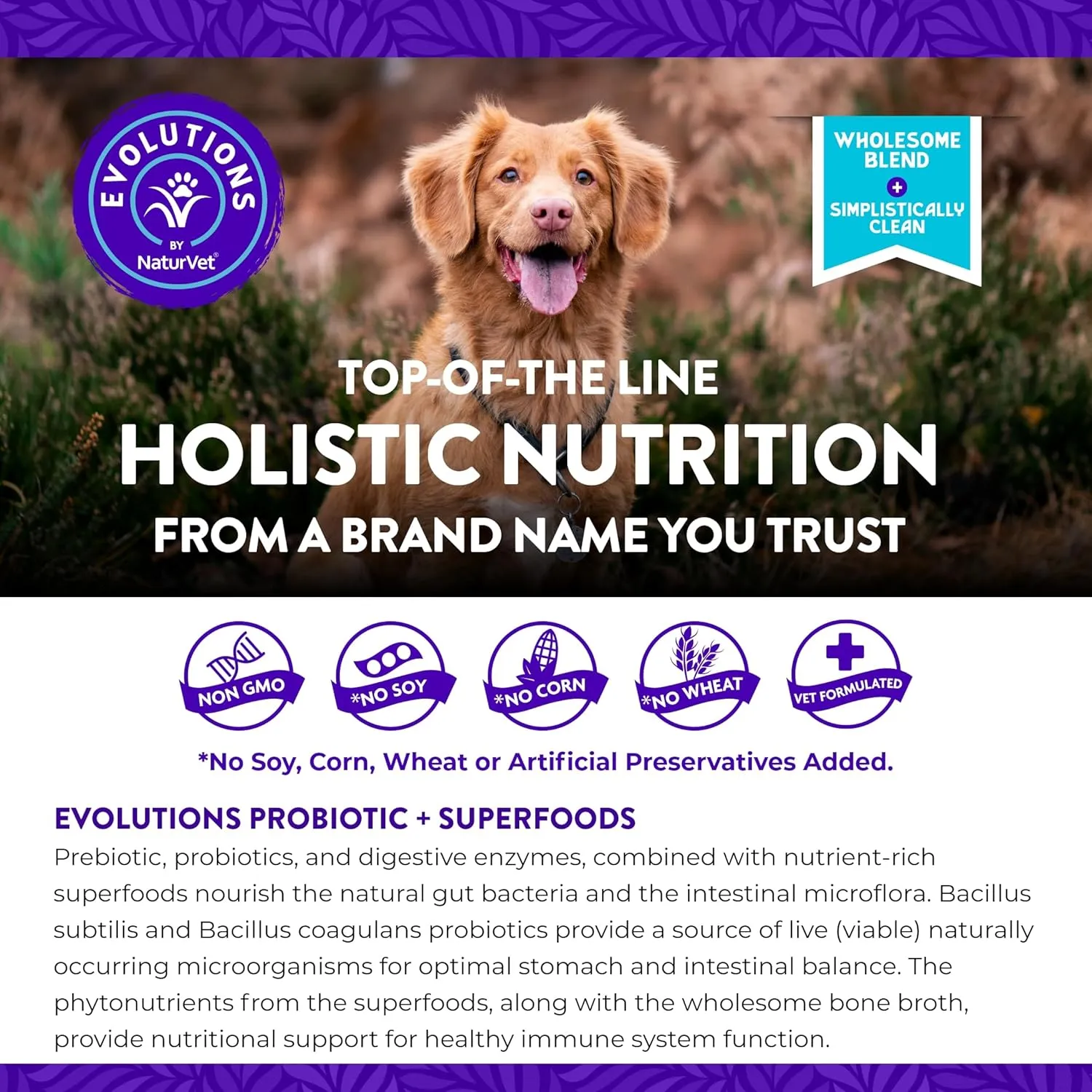 NaturVet Evolutions Probiotic & Superfoods 180ct Soft Chews for Dogs - Prebiotic & Probiotic Blend, Digestive Enzymes, Bone Broth, Omega's - Nourishes Natural Gut Bacteria and Intestinal Microflora