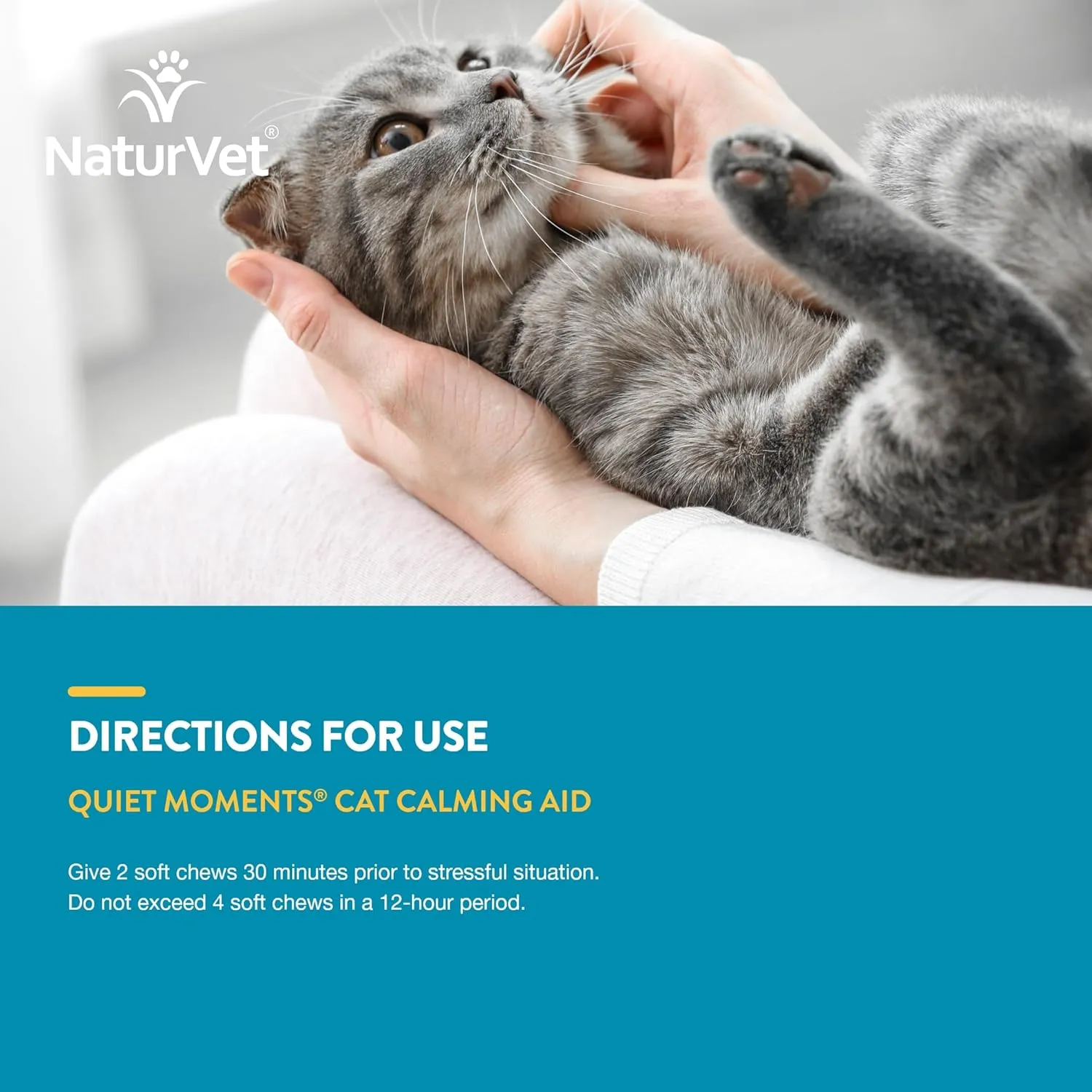 NaturVet Quiet Moments Calming Aid Cat Supplement Plus Melatonin  Helps Reduce Stress in Cats  for Pet Storm Anxiety, Motion Sickness, Grooming, Separation, Travel  50 Ct. Soft Chews