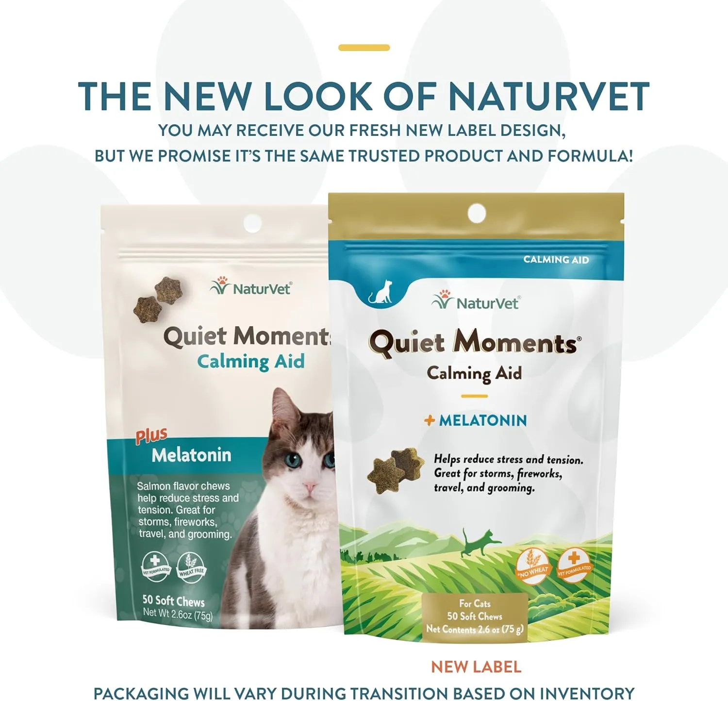 NaturVet Quiet Moments Calming Aid Cat Supplement Plus Melatonin  Helps Reduce Stress in Cats  for Pet Storm Anxiety, Motion Sickness, Grooming, Separation, Travel  50 Ct. Soft Chews