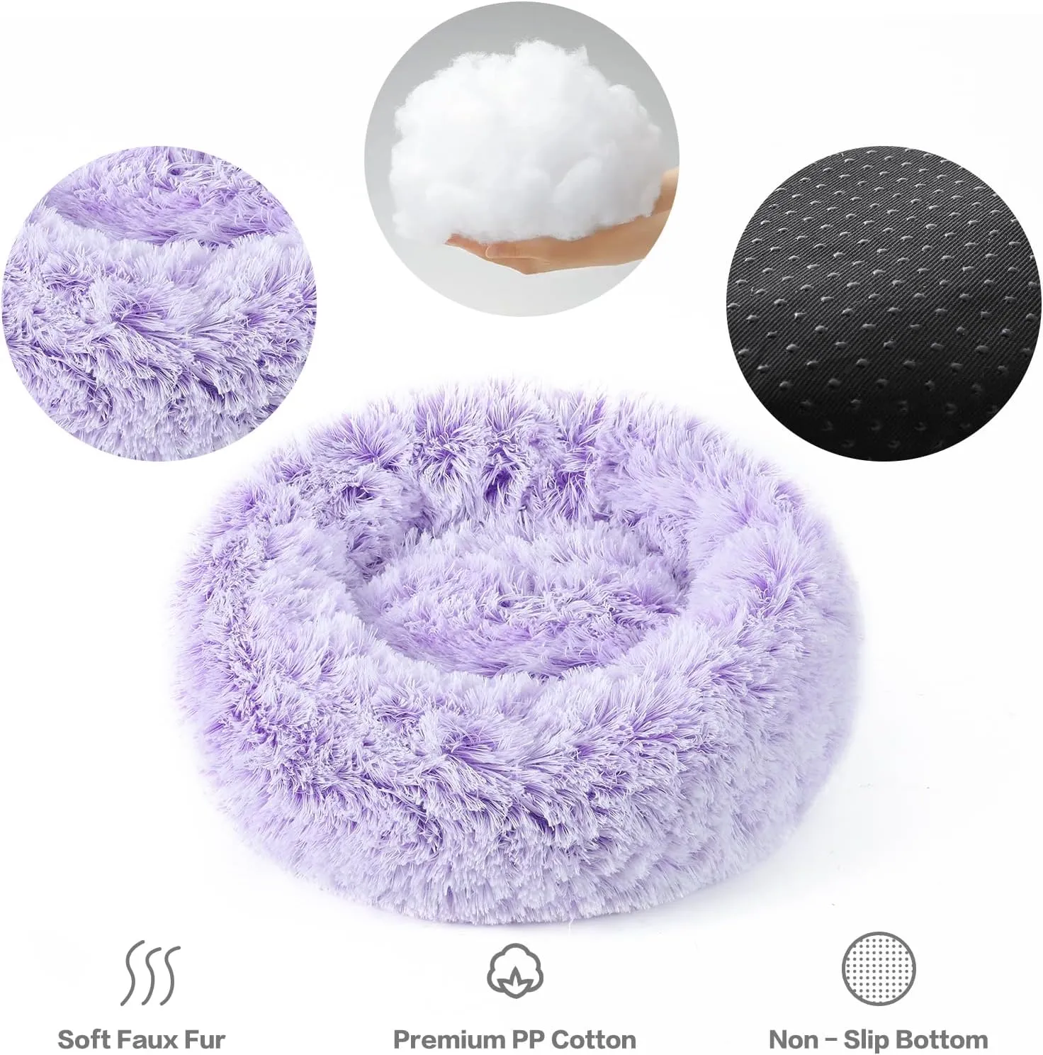 NOYAL Calming Donut Dog Bed for Small to Medium Dogs & Cats - Plush Faux Fur Anti-Anxiety Pet Bed with Machine Washable Cover & Non-Slip Base