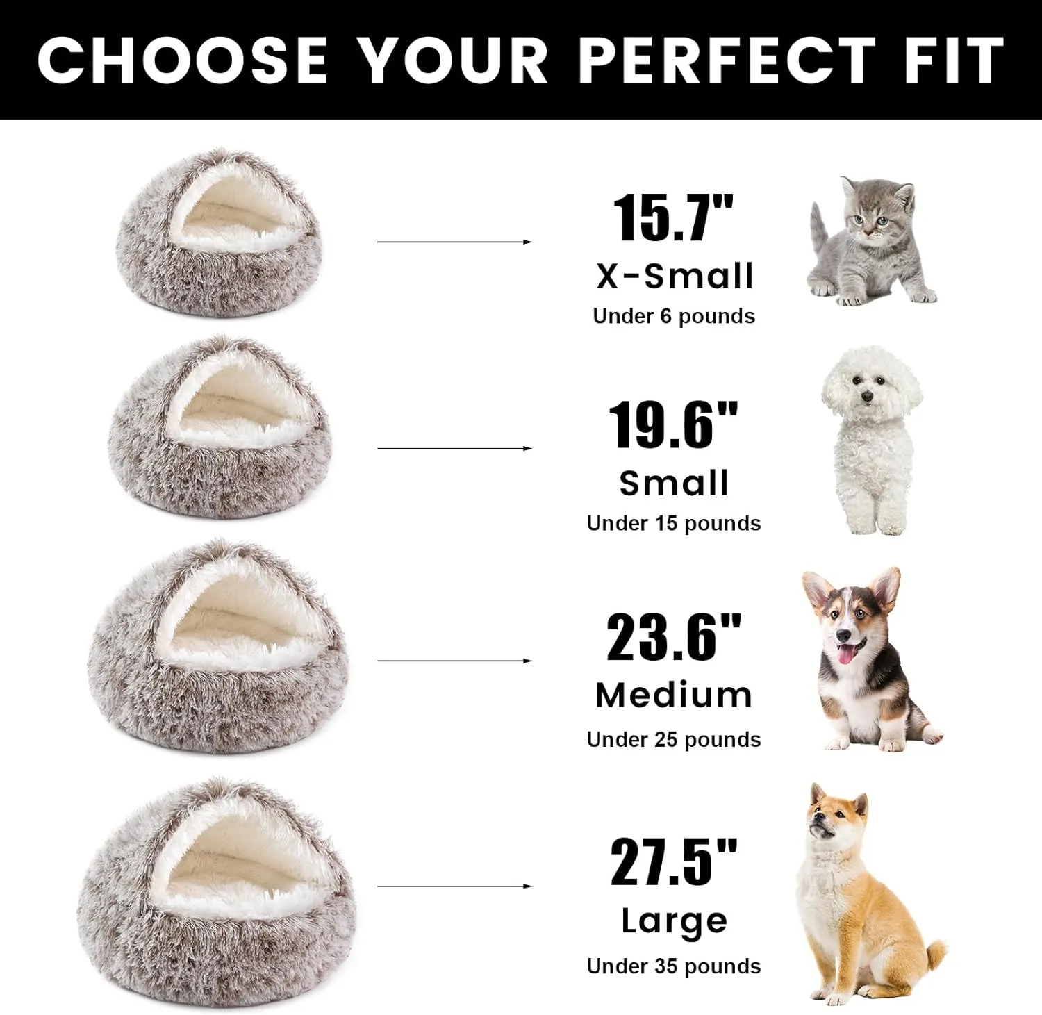 NOYAL Round Hooded Donut Dog Bed for Small & Medium Pets - Plush Fluffy Anti-Anxiety Cat Cave Bed with Cover