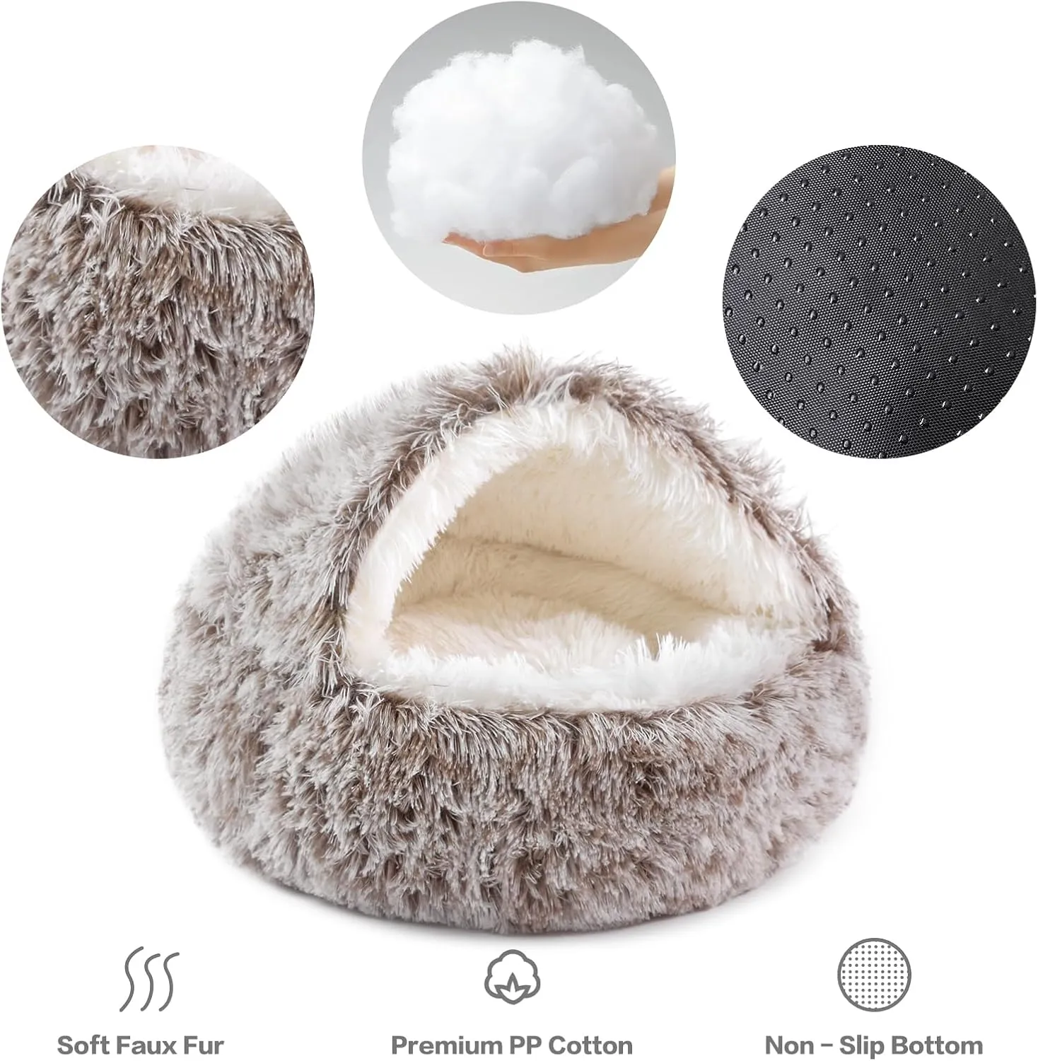 NOYAL Round Hooded Donut Dog Bed for Small & Medium Pets - Plush Fluffy Anti-Anxiety Cat Cave Bed with Cover