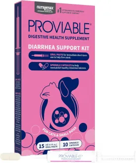 Nutramax Proviable Digestive Health Supplement Kit with Multi-Strain Probiotics and Prebiotics for Cats and Small Dogs, With 7-Strains of Bacteria, 15 mL Paste and 10 Capsules