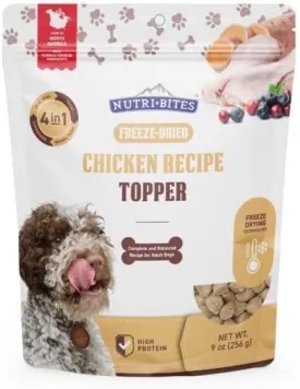 Nutri Bites Freeze Dried Chicken Dog & Cat Topper, 4 oz | Healthy Pet Food Topper | All Natural, High Protein
